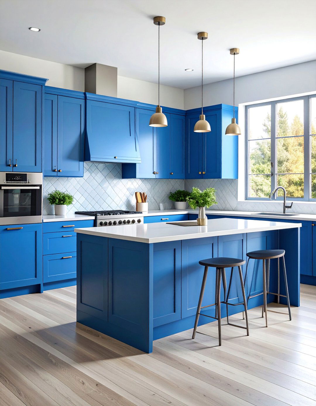 Modern Blue and White Kitchen with Sleek Flat Panel Cabinets - 25 Blue and White Kitchen Ideas