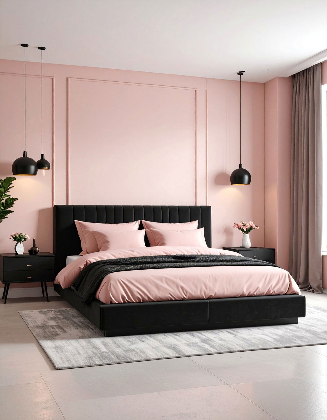 Modern Blush Pink Bedroom with Bold Black Contrast - 25 Blush Pink Bedroom Ideas