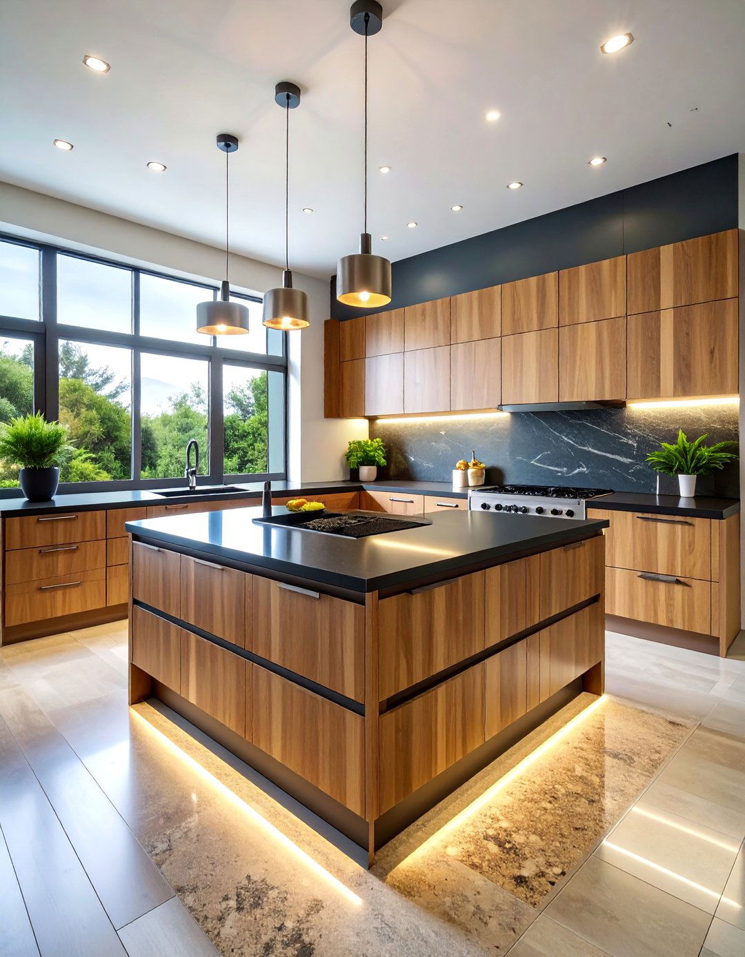 Modern Brown Bamboo with Black Recycled Glass - 25 Brown Kitchen Cabinets With Black Countertops