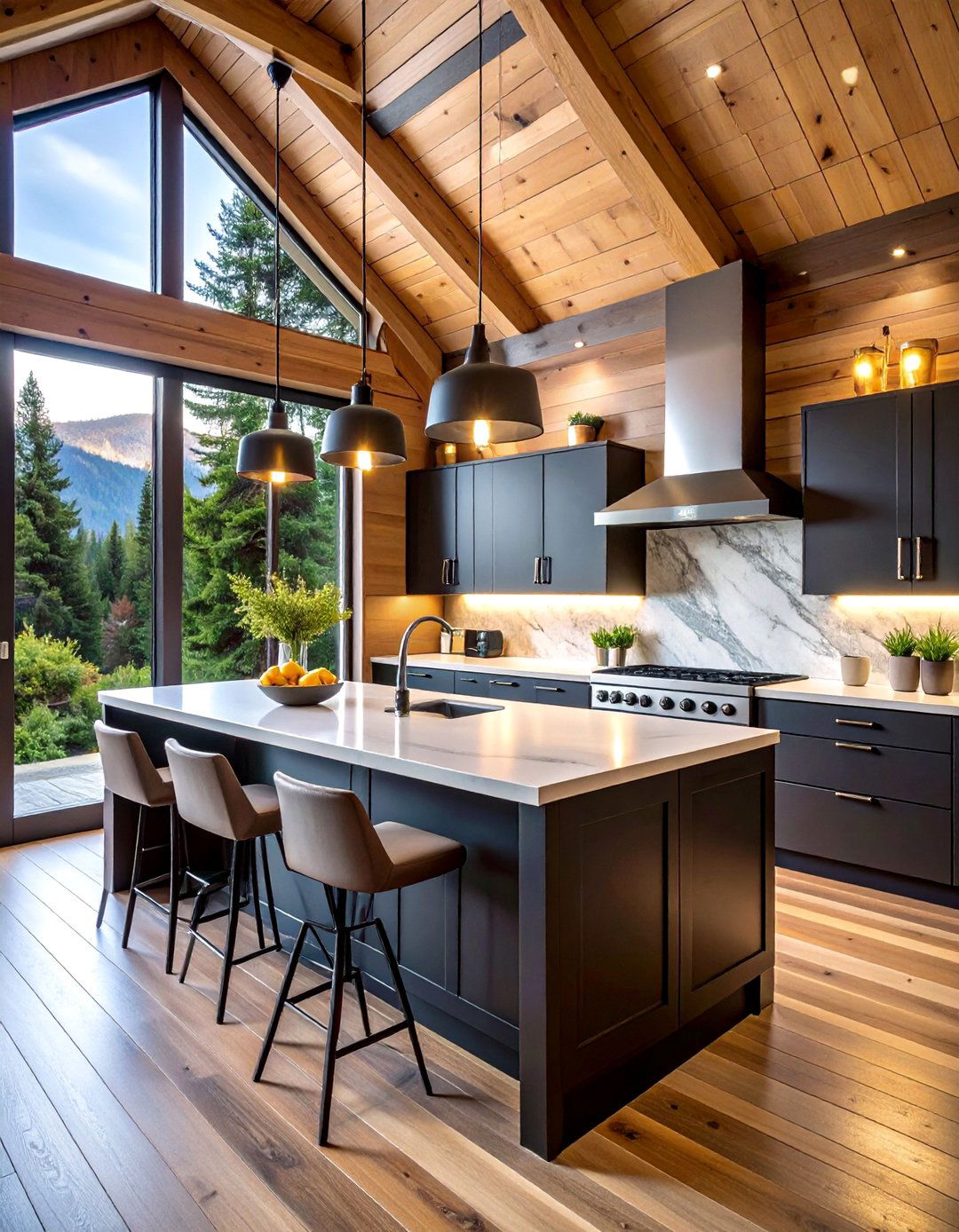 Modern Cabin Kitchen with Black Cabinetry - 25 Cabin Kitchen Ideas