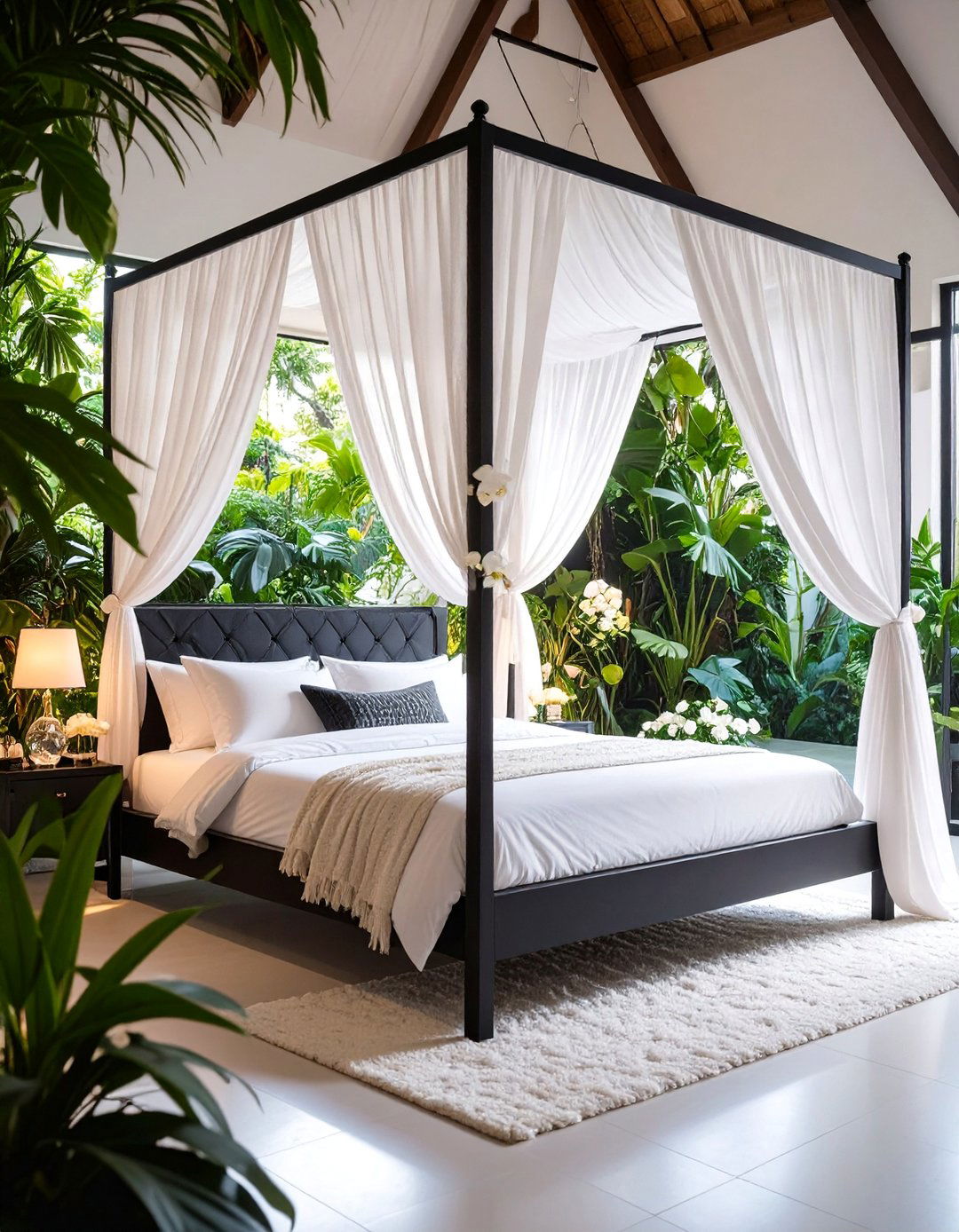 Modern Canopy Black and White Romance - 25 Feminine Black and White Bedroom Ideas