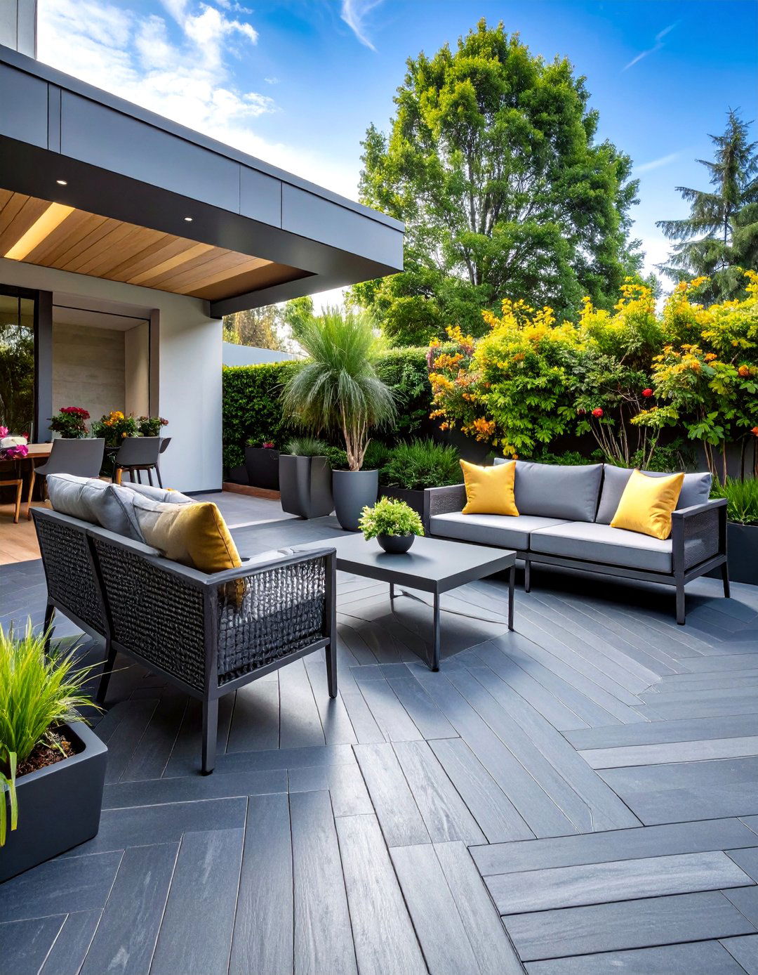 Modern Charcoal Herringbone Patio with Sleek Lines - 25 herringbone brick patio designs