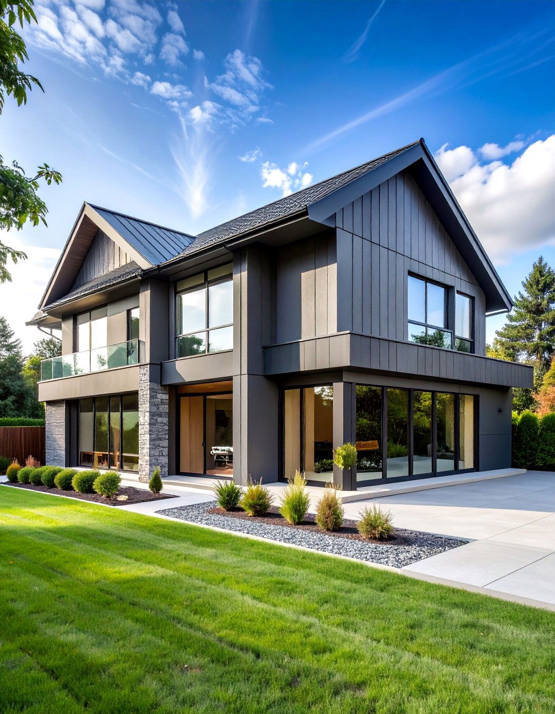Modern Charcoal and Light Gray Vertical Accent - 25 Two-tone Siding Designs