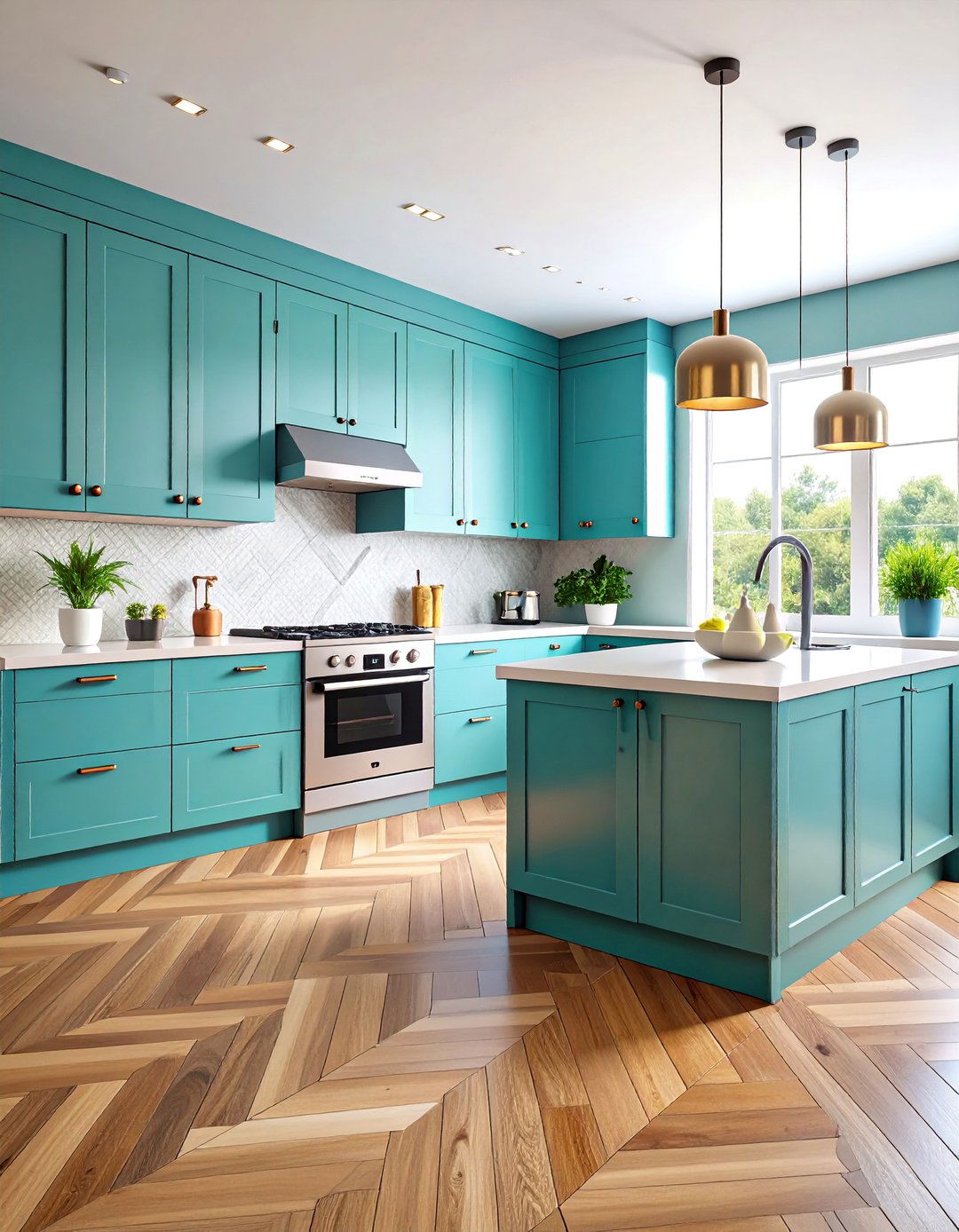 Modern Chevron Oak Kitchen with Geometric Appeal - 25 Kitchens With Wood Floors