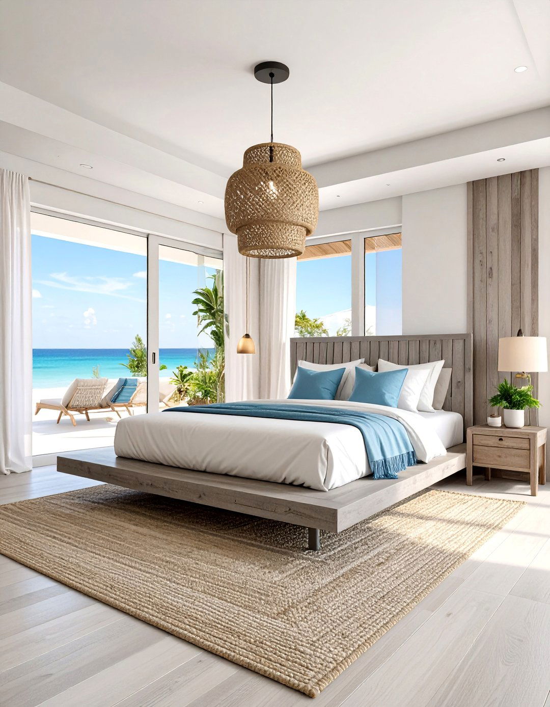 Modern Coastal Bedroom with Floating Platform Bed - 25 Coastal Bedroom Ideas