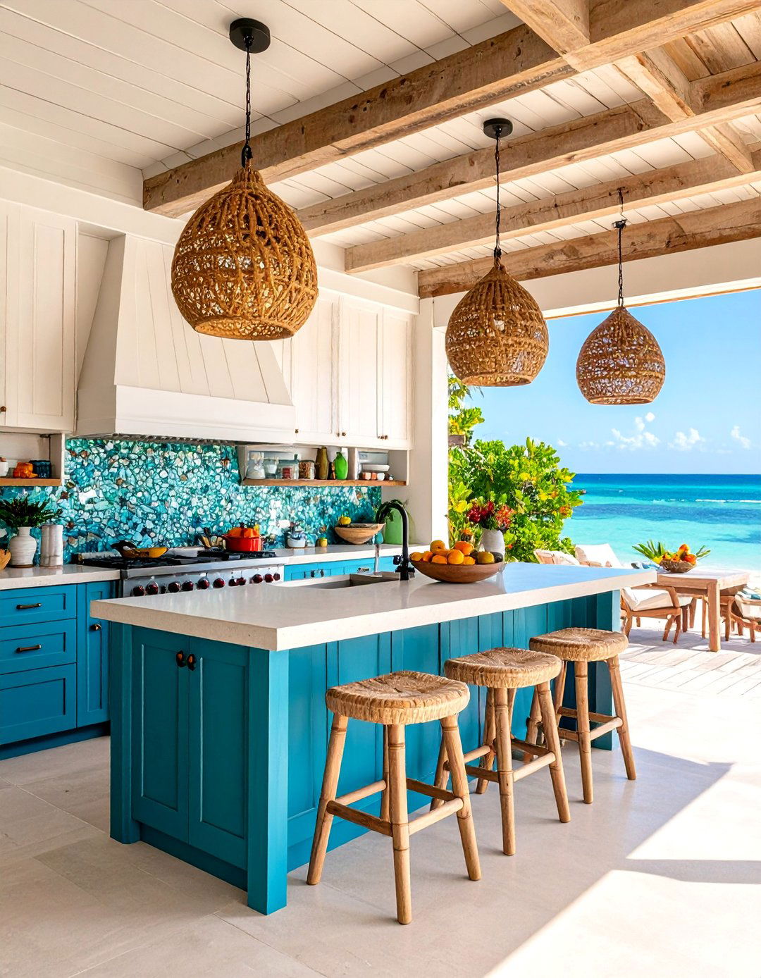 Modern Coastal Lanai Kitchen with Driftwood Textures - 25 Lanai Kitchen Ideas