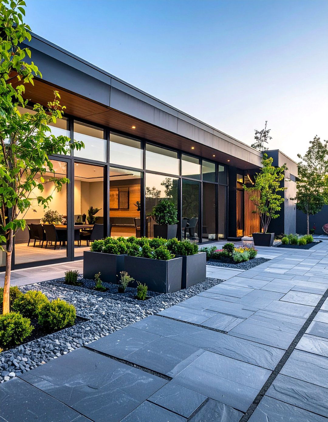 Modern Cobblestone Patio with Steel and Glass Accents - 25 cobblestone patio ideas