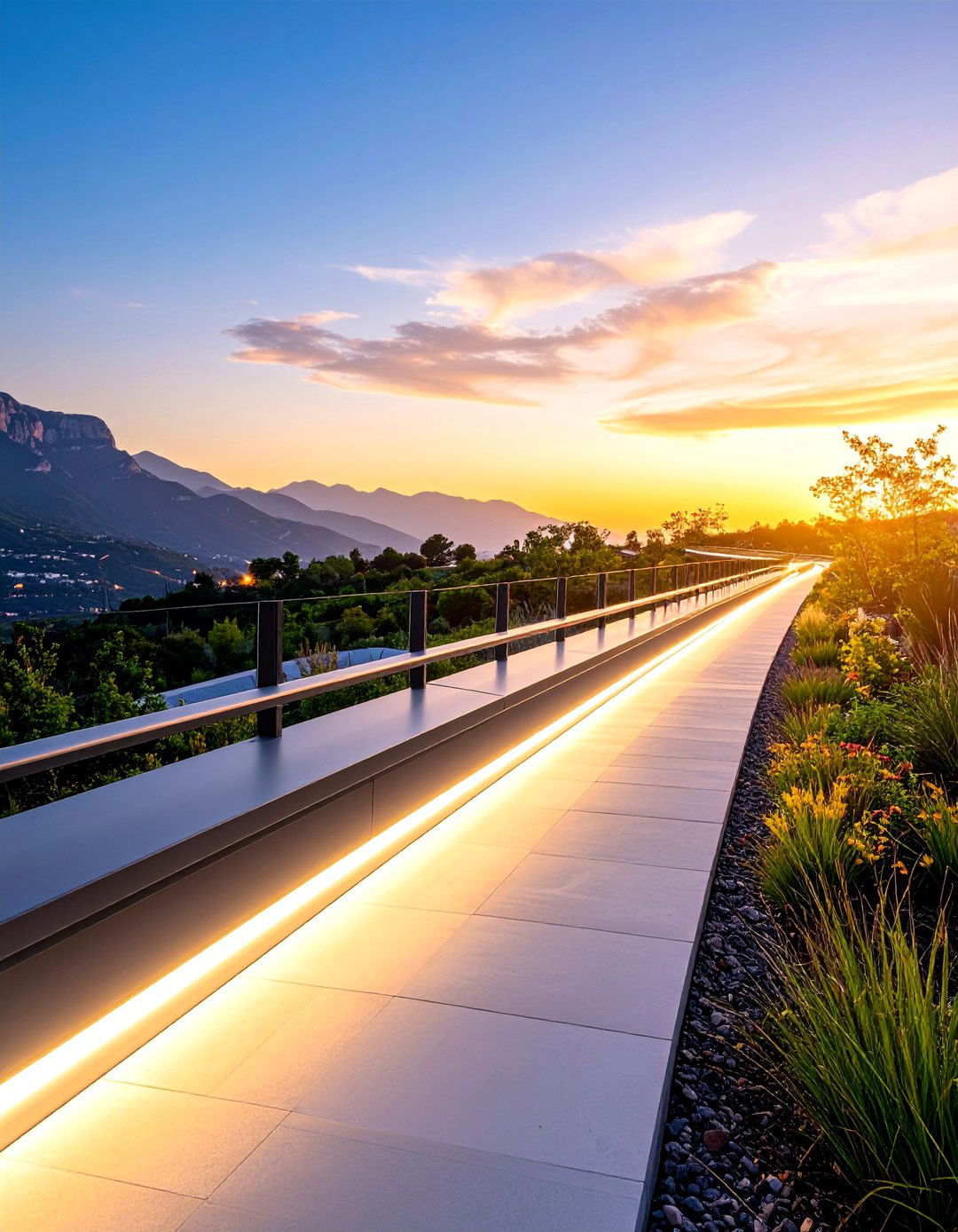 Modern Composite Split Rail with LED Lighting - 25 Split Rail Fence Ideas