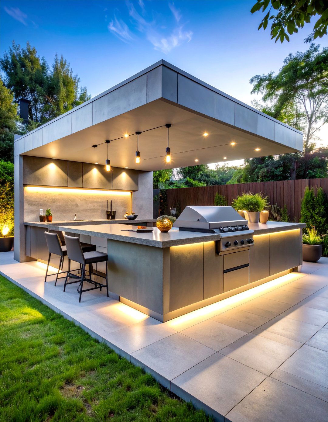 Modern Concrete BBQ Island with Sleek Lines - 25 Bbq Island Ideas