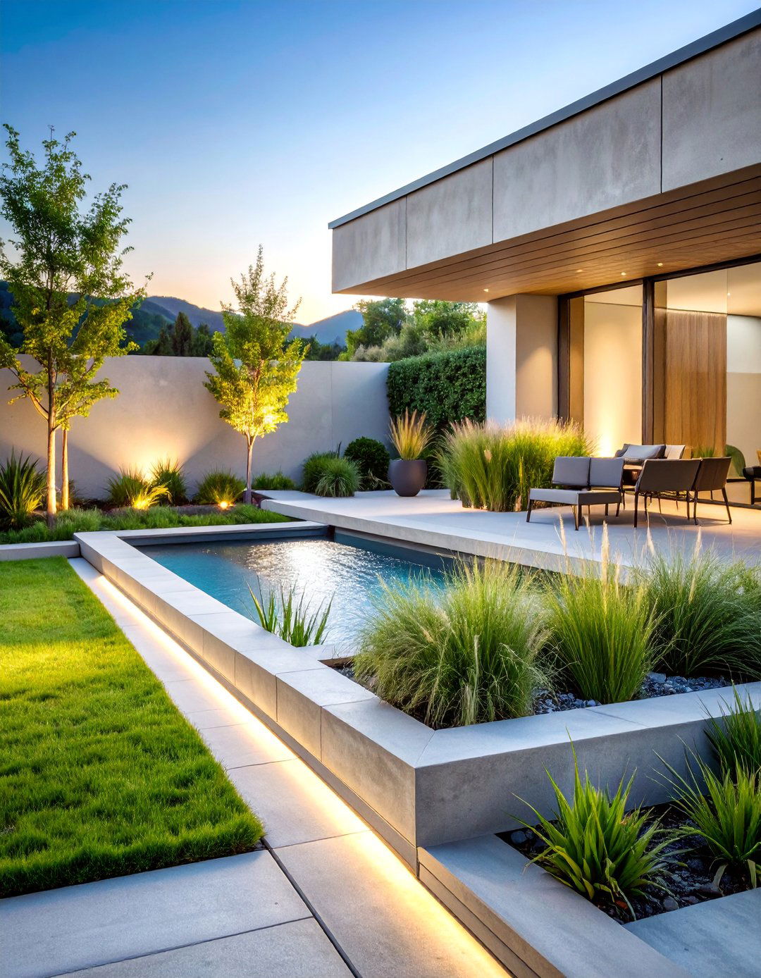 Modern Concrete Block Terraced Garden with Ornamental Grasses - 25 Terraced Garden Ideas