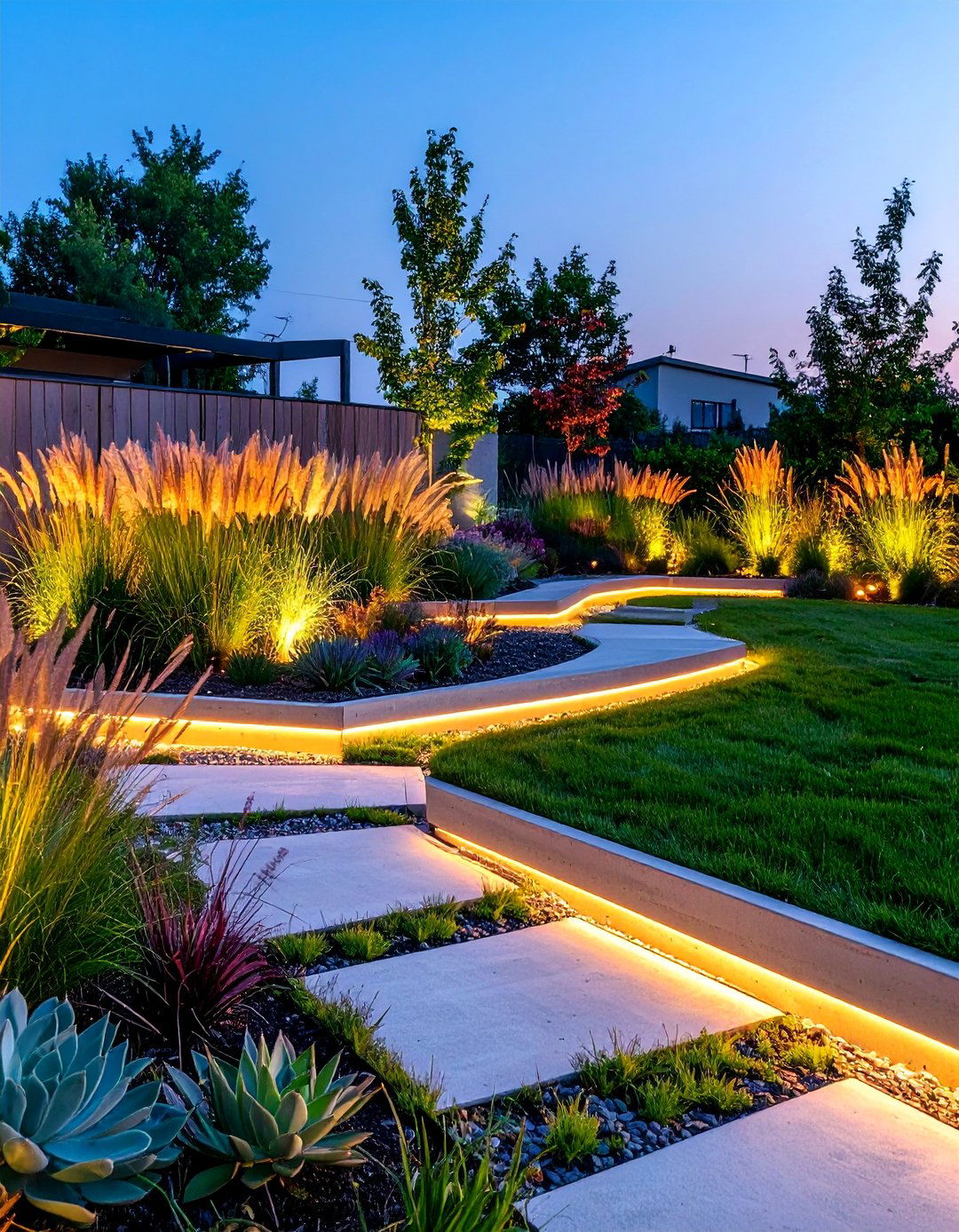 Modern Concrete Block Tiered Garden with Architectural Plants - 25 Tiered Garden Ideas