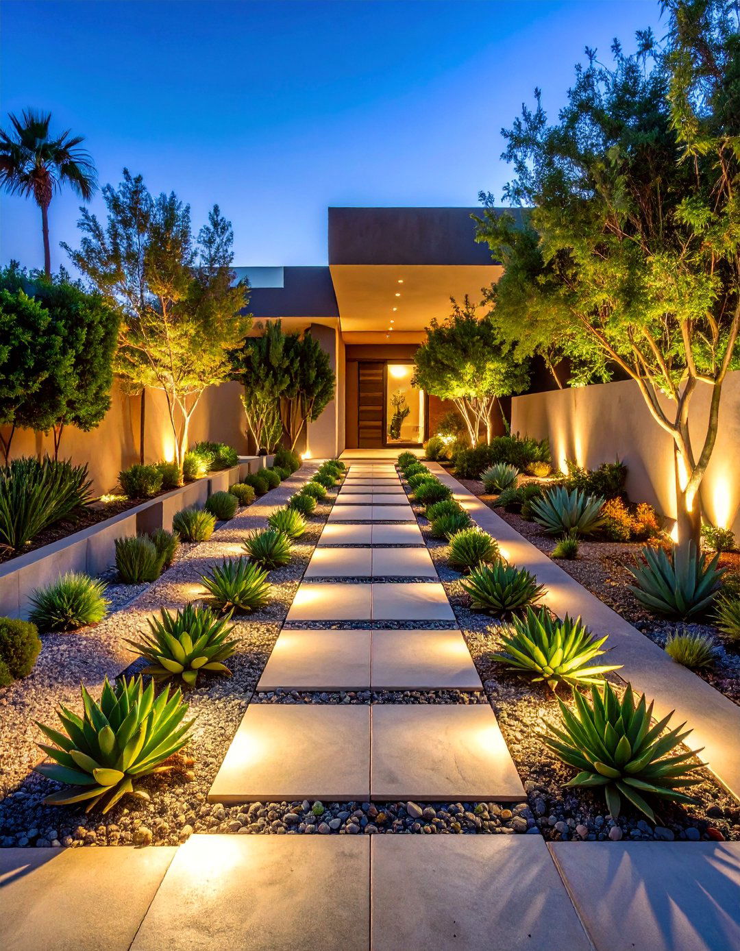 Modern Concrete Driveway with Succulent Strip Plantings - 25 Driveway Landscape Ideas