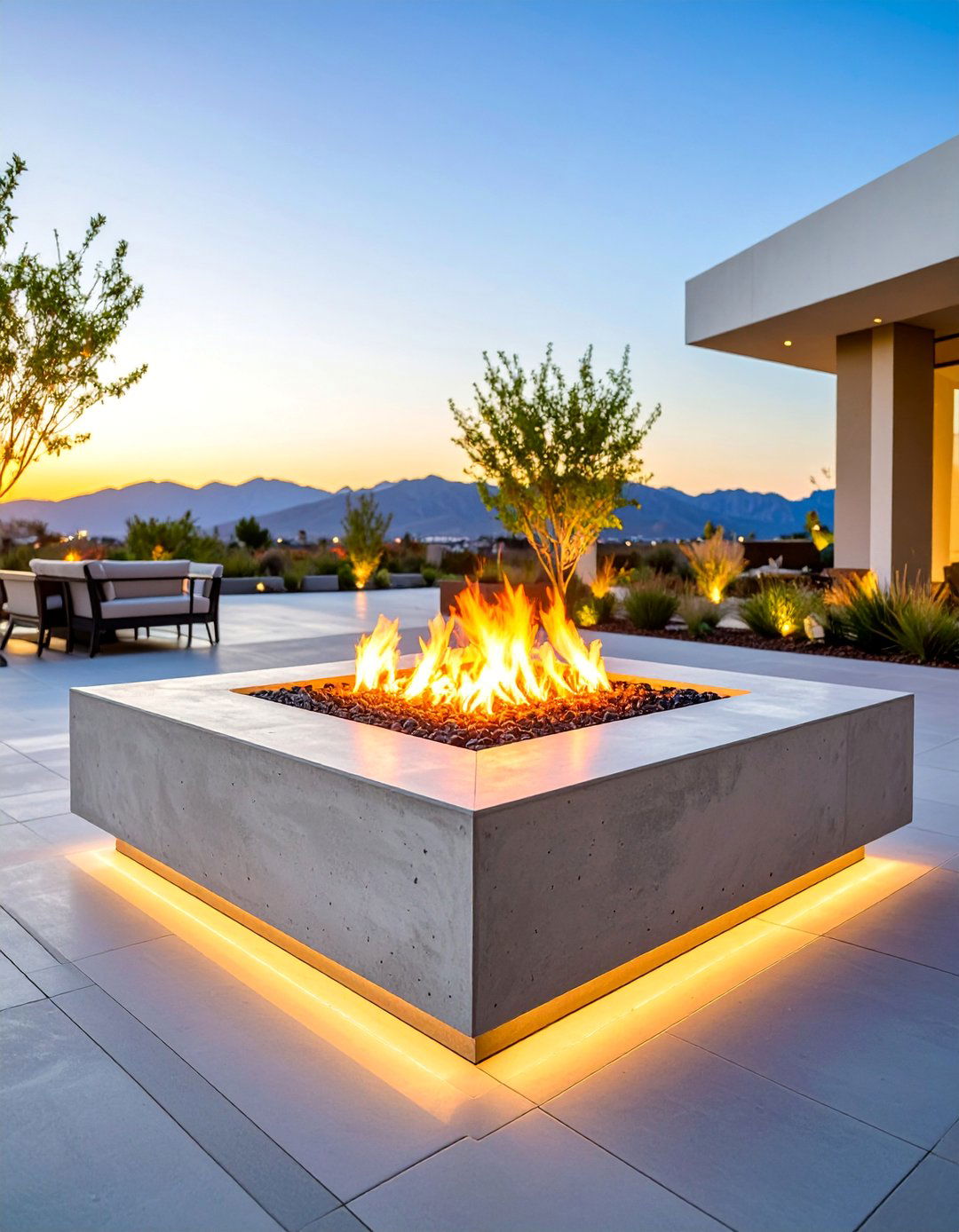 Modern Concrete Fire Pit with Linear Gas Assist - 25 Wood Burning Fire Pit Ideas