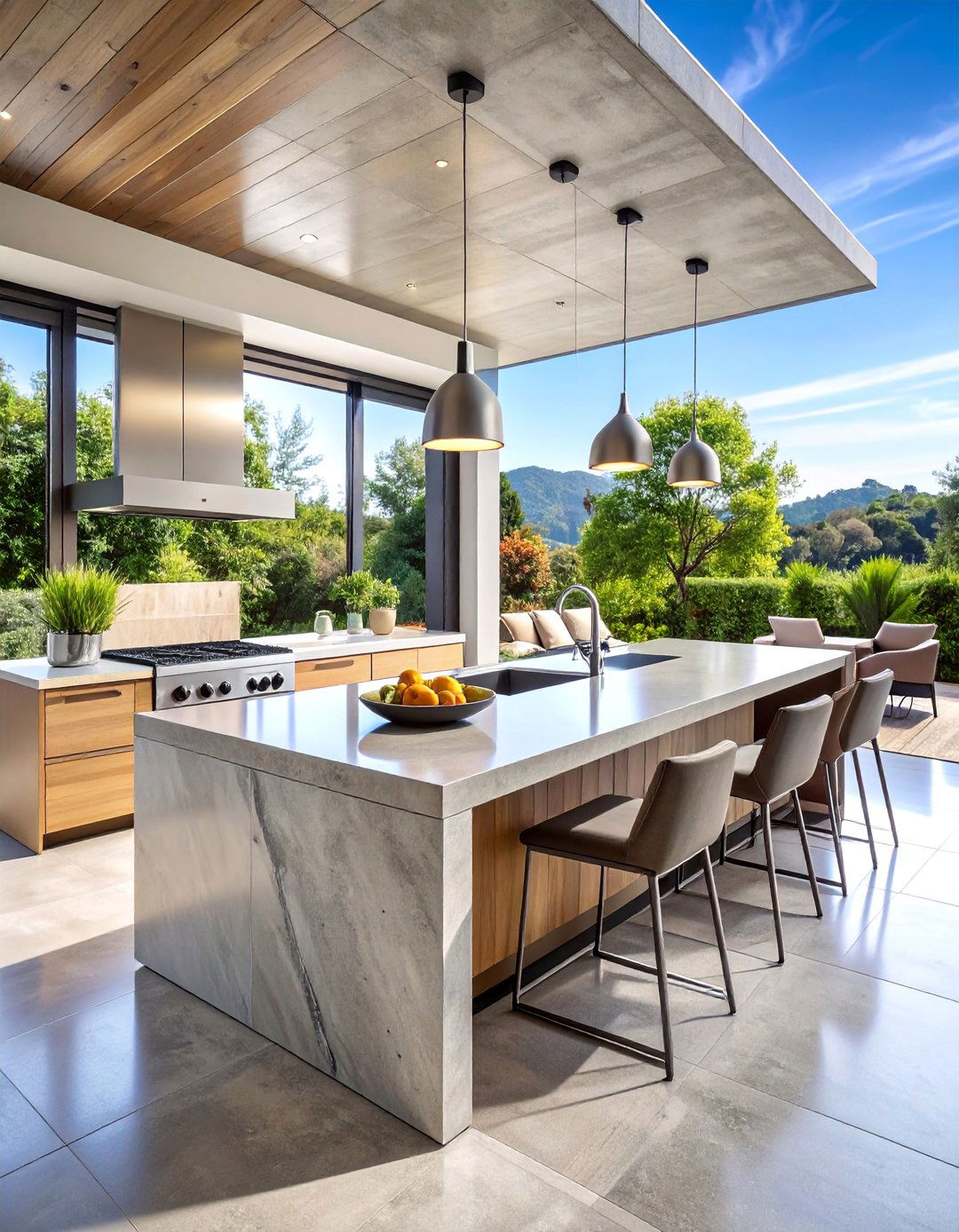 Modern Concrete Kitchen Island with Steel Accents - 25 Outdoor Kitchen Island Ideas