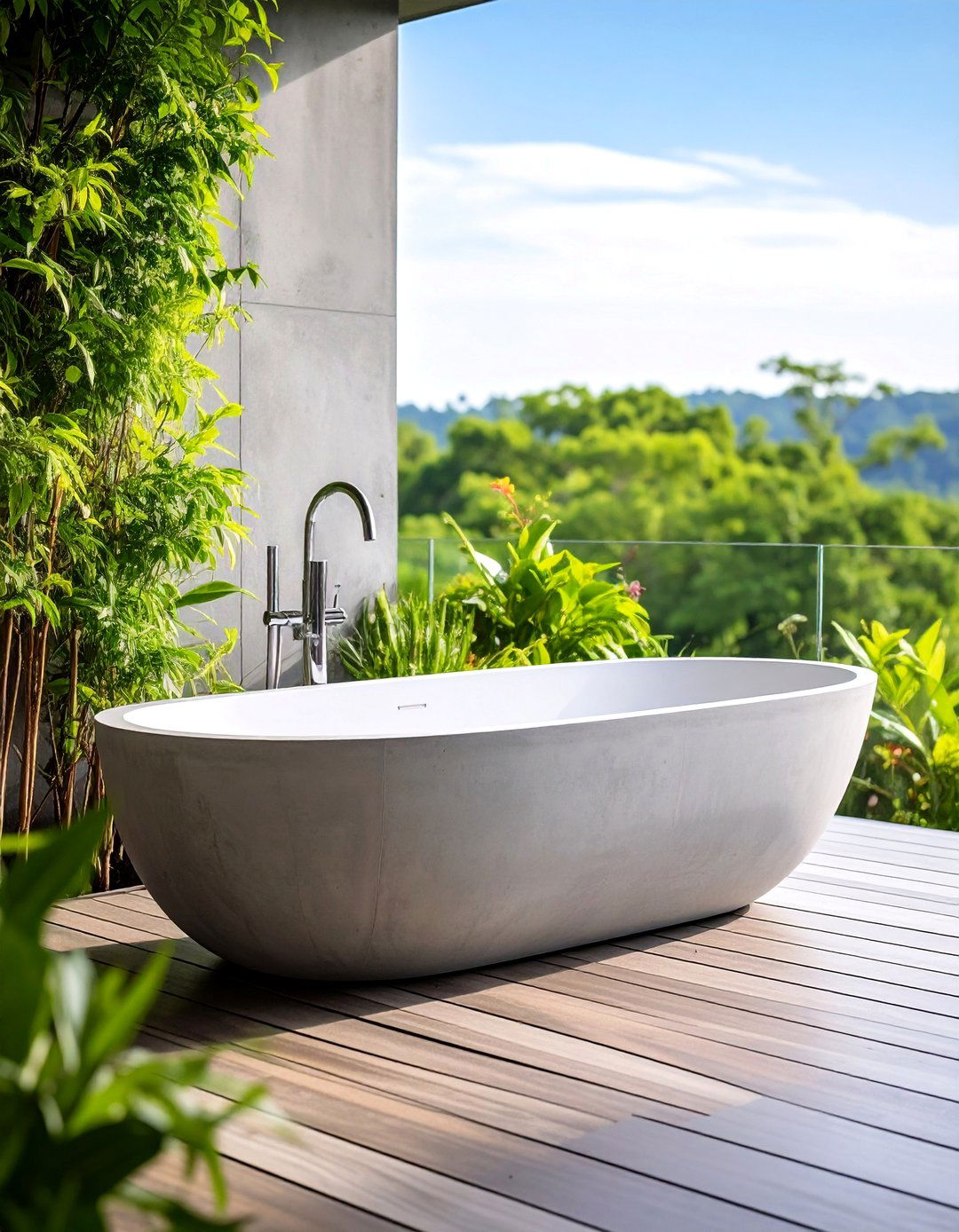 Modern Concrete Minimalist Bathtub - 25 Outdoor Bathtub Ideas