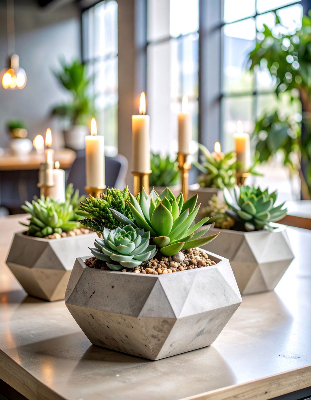 Modern Concrete Planter Centerpieces - 25 Rehearsal Dinner Centerpiece Ideas