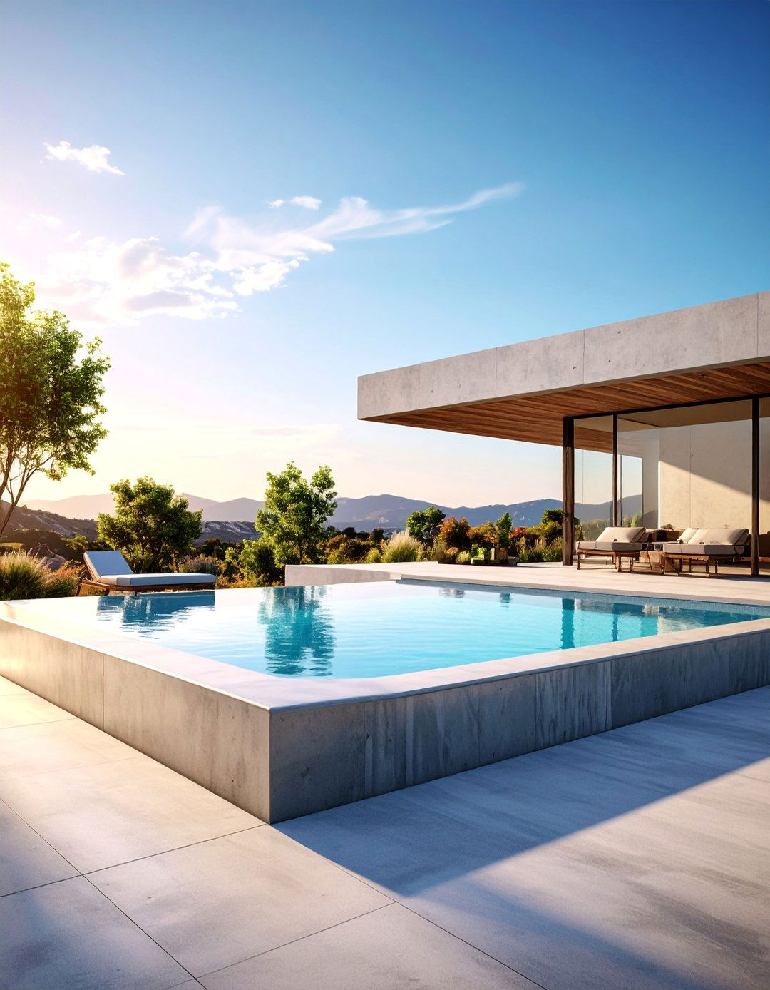 Modern Concrete Pool with Integrated Spa - 25 Rectangle Pool With Hot Tub