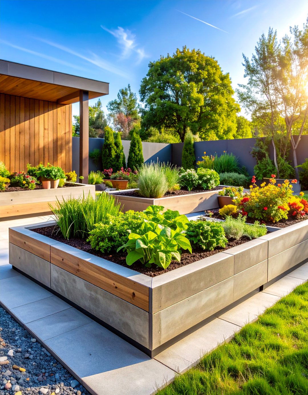 Modern Concrete Raised Planter Beds - 25 Concrete Garden Ideas