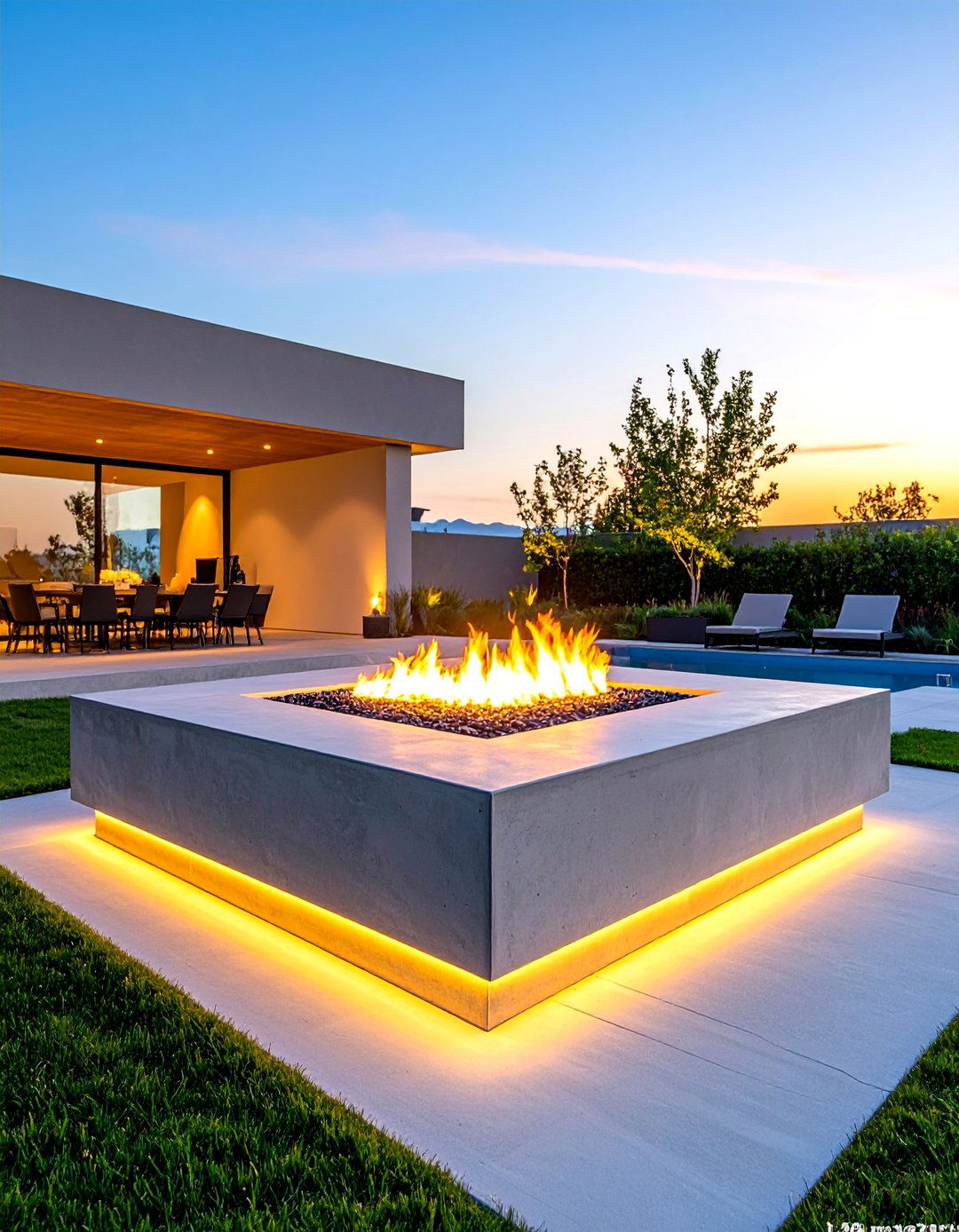 Modern Concrete Square Fire Pit with Sleek Finish - 25 Square Fire Pit Ideas
