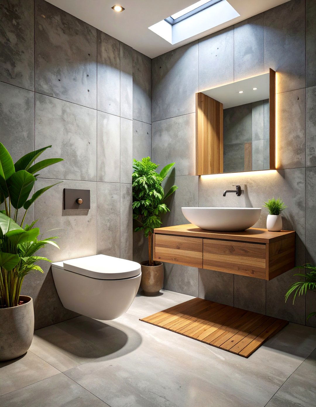 Modern Concrete and Wood Downstairs Toilet Design - 25 Downstairs Toilet Ideas