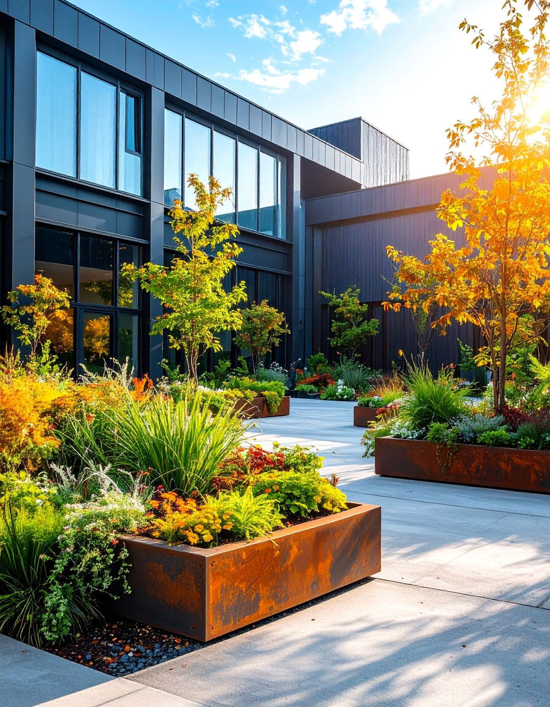 Modern Courtyard with Steel and Concrete Features - 25 Modern Small Garden Ideas