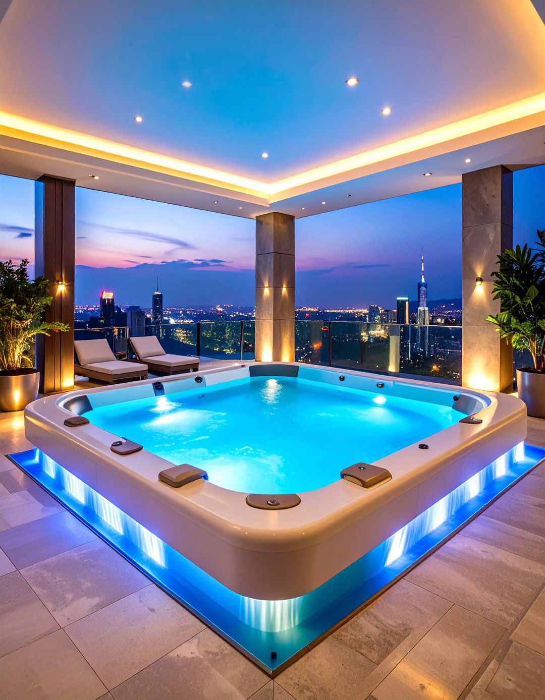 Modern Cube Sunken Hot Tub with Architectural Water Walls - 25 Sunken Hot Tub Ideas