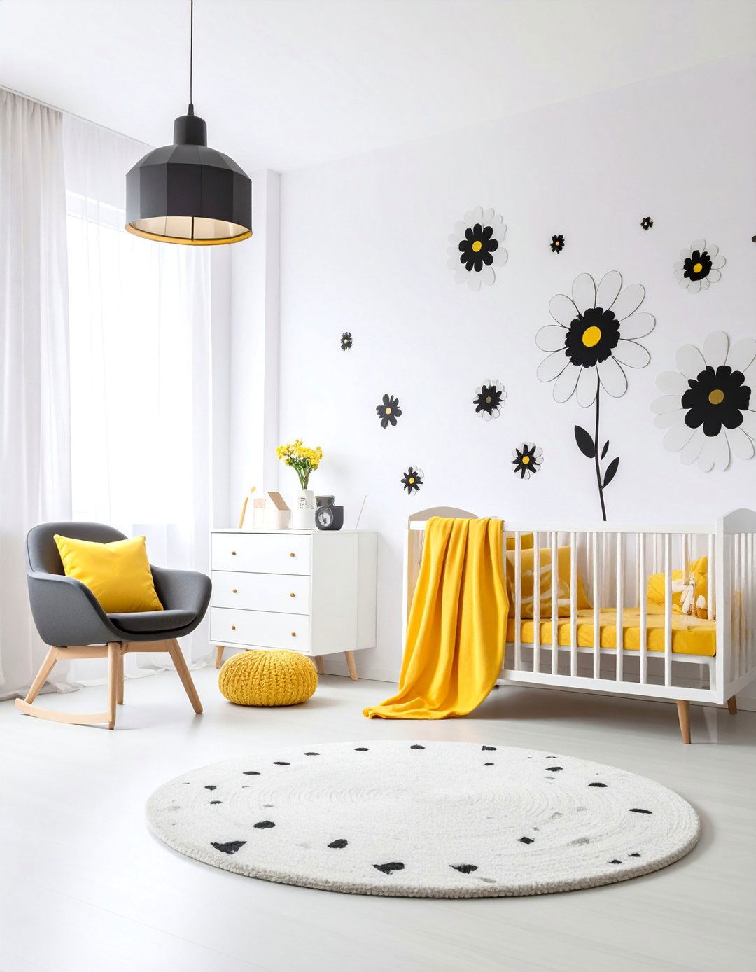 Modern Daisy Field with Black and White Contrast - 25 Floral Nursery Ideas