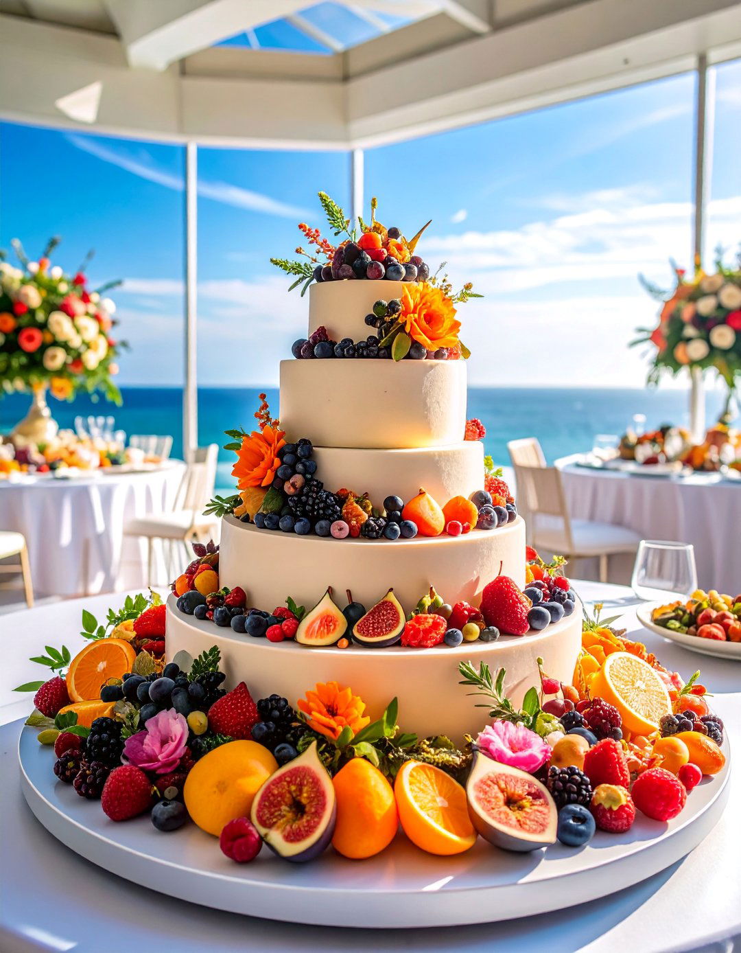 Modern Dome Shaped Wedding Cake with Fresh Fruit - 25 Wedding Cake Ideas