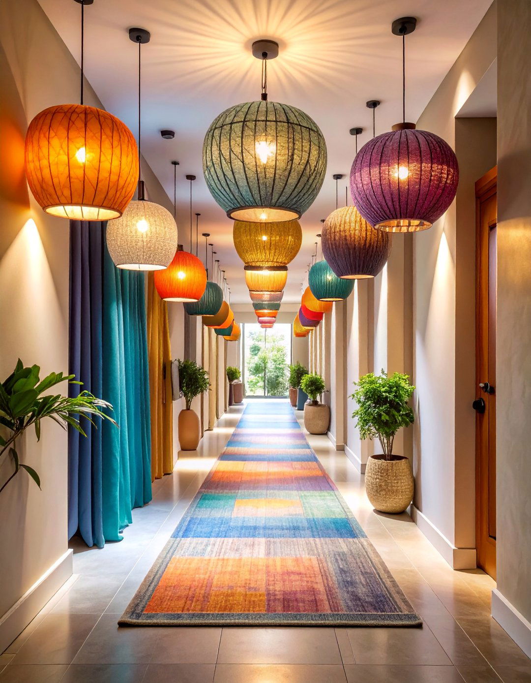 Modern Drum Shade Pendant Collection with Fabric Textures - 25 Narrow Hallway Lighting Ideas