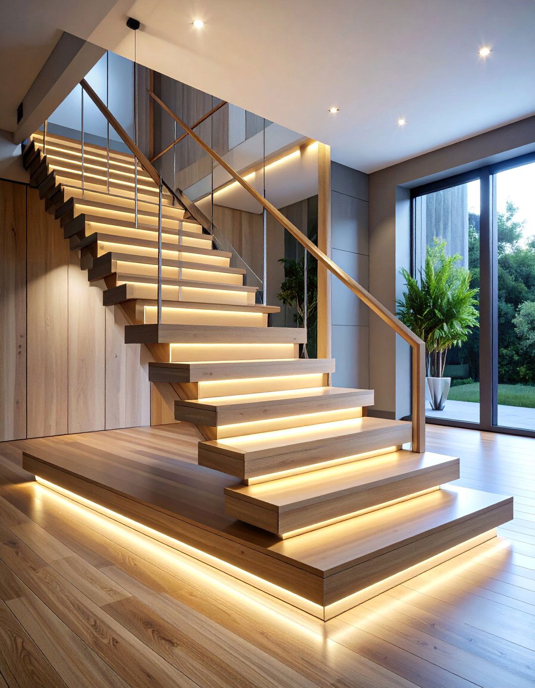Modern Dual Stringer Floating Staircase with Accent Lighting - 25 Staircase Ideas