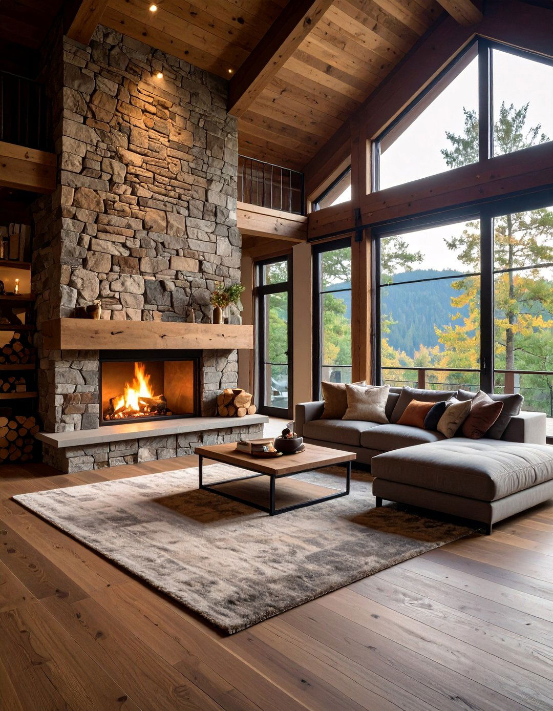 Modern Farm Loft Faux Stone Fireplace with Sliding Barn Doors - 25 Faux Stone Fireplace Ideas