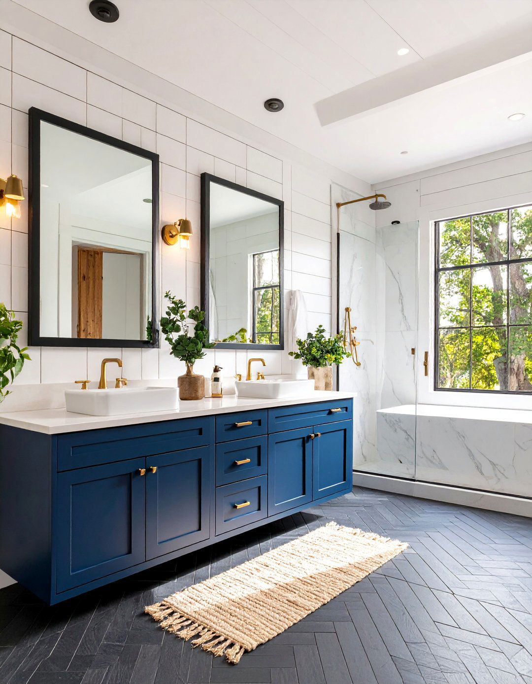 Modern Farmhouse Barndominium Bathroom with Shiplap Walls - 25 Barndominium Bathroom Ideas