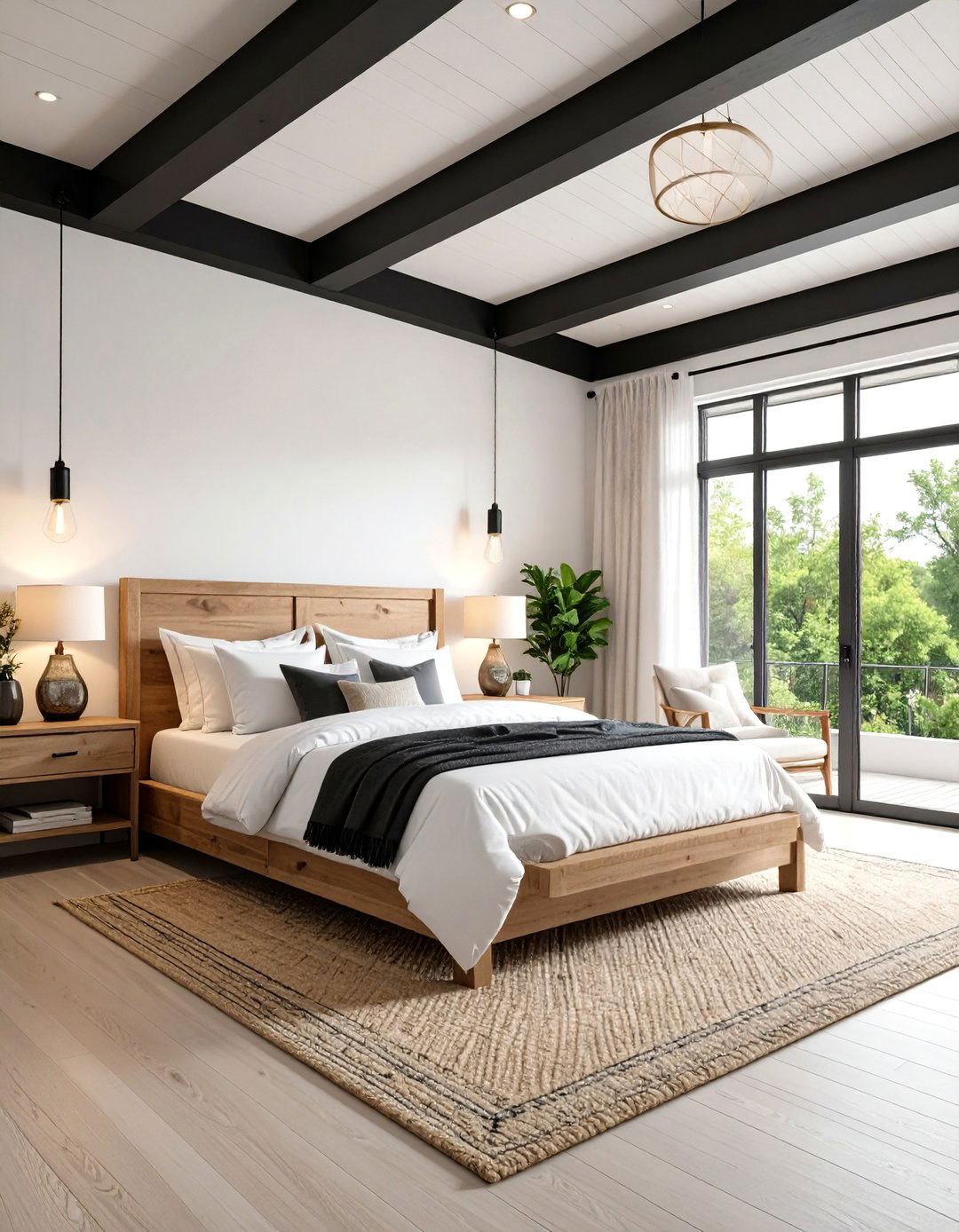 Modern Farmhouse Bedroom with Black Ceiling - 25 Black Ceiling Design Ideas