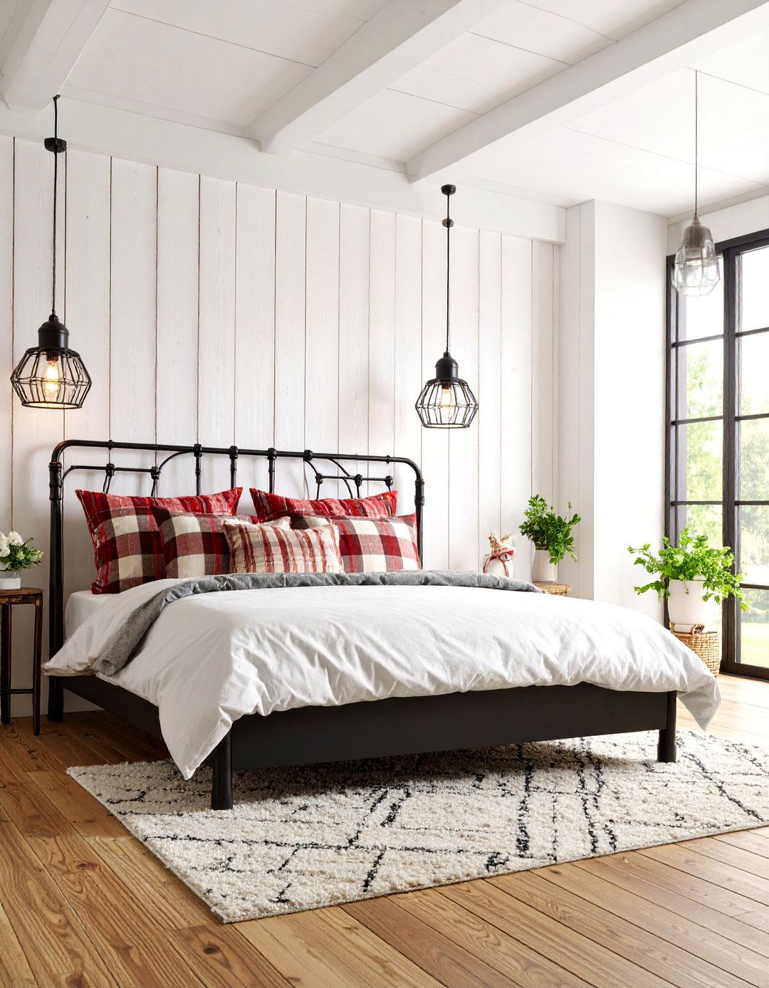 Modern Farmhouse Bedroom with Bold Accents - 25 red black and white bedroom ideas