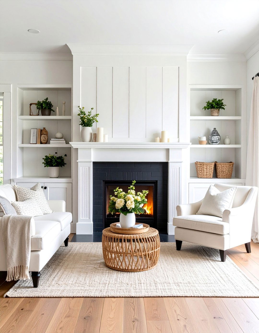 Modern Farmhouse Black Brick Fireplace with Shiplap Surround - 25 Black Brick Fireplace Ideas