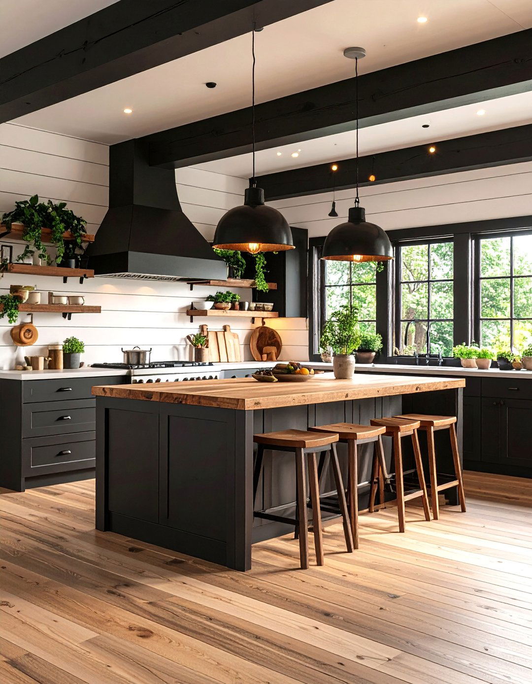 Modern Farmhouse Black Ceiling with Shiplap Walls - 25 black ceiling ideas