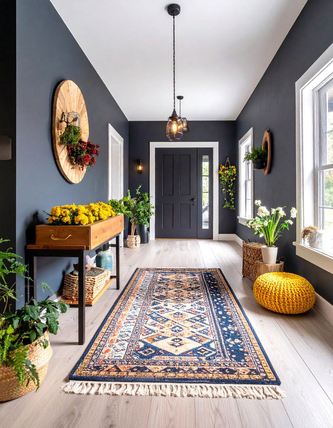 Modern Farmhouse Black Hallway with Rustic Elements - 25 Black Hallway Ideas