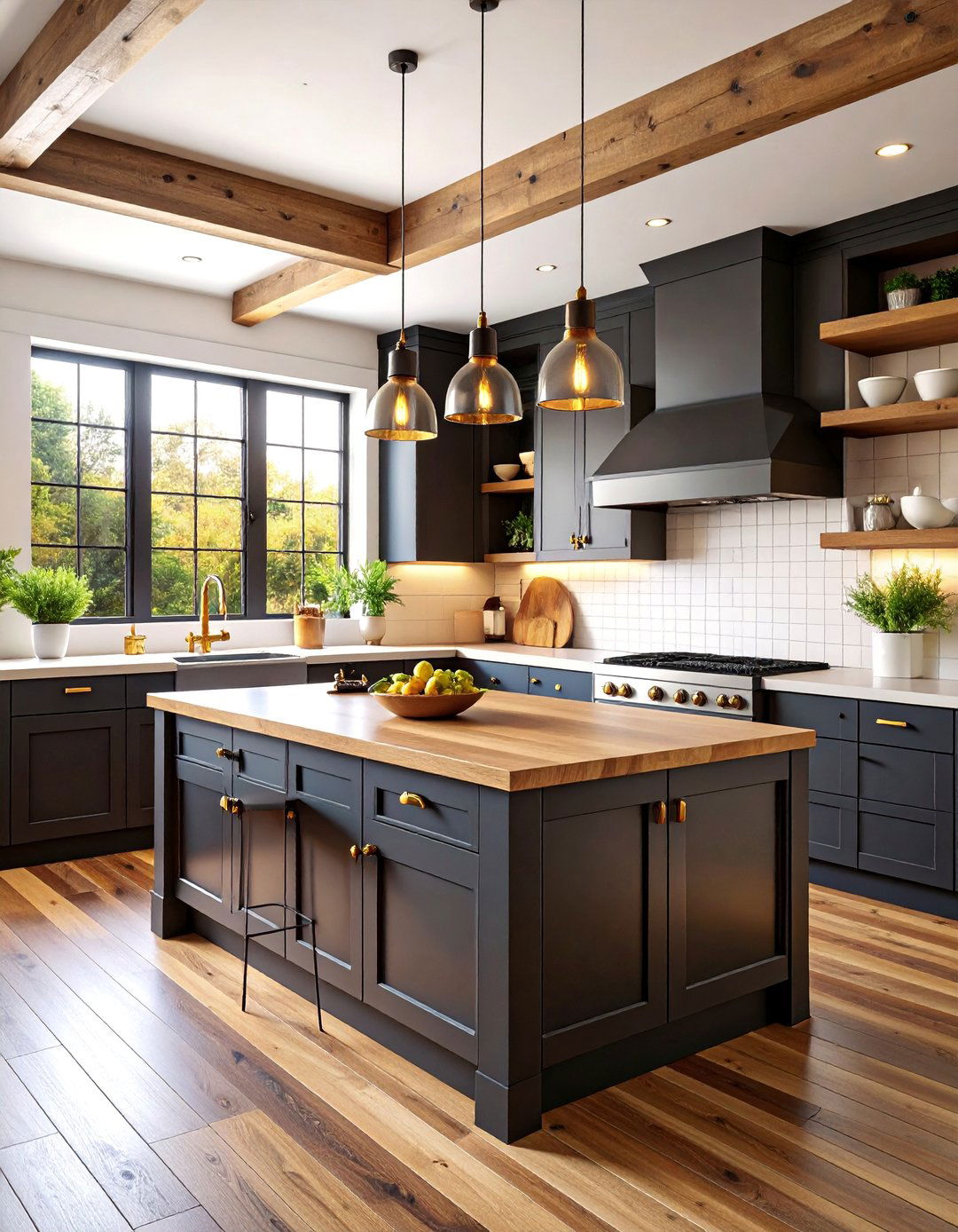 Modern Farmhouse Black Kitchen with Shiplap Backsplash - 25 Kitchens With Black Cabinets