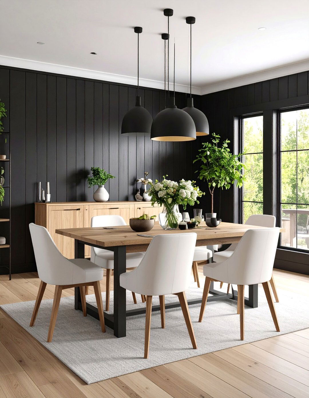 Modern Farmhouse Black Shiplap Feature Wall - 25 Black Accent Wall Dining Room Ideas