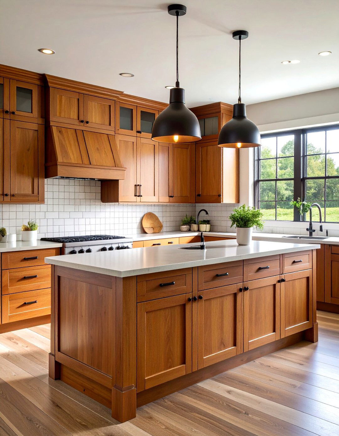 Modern Farmhouse Brown Kitchen with Black Pendant Lighting - 25 Black and Brown Kitchen Ideas
