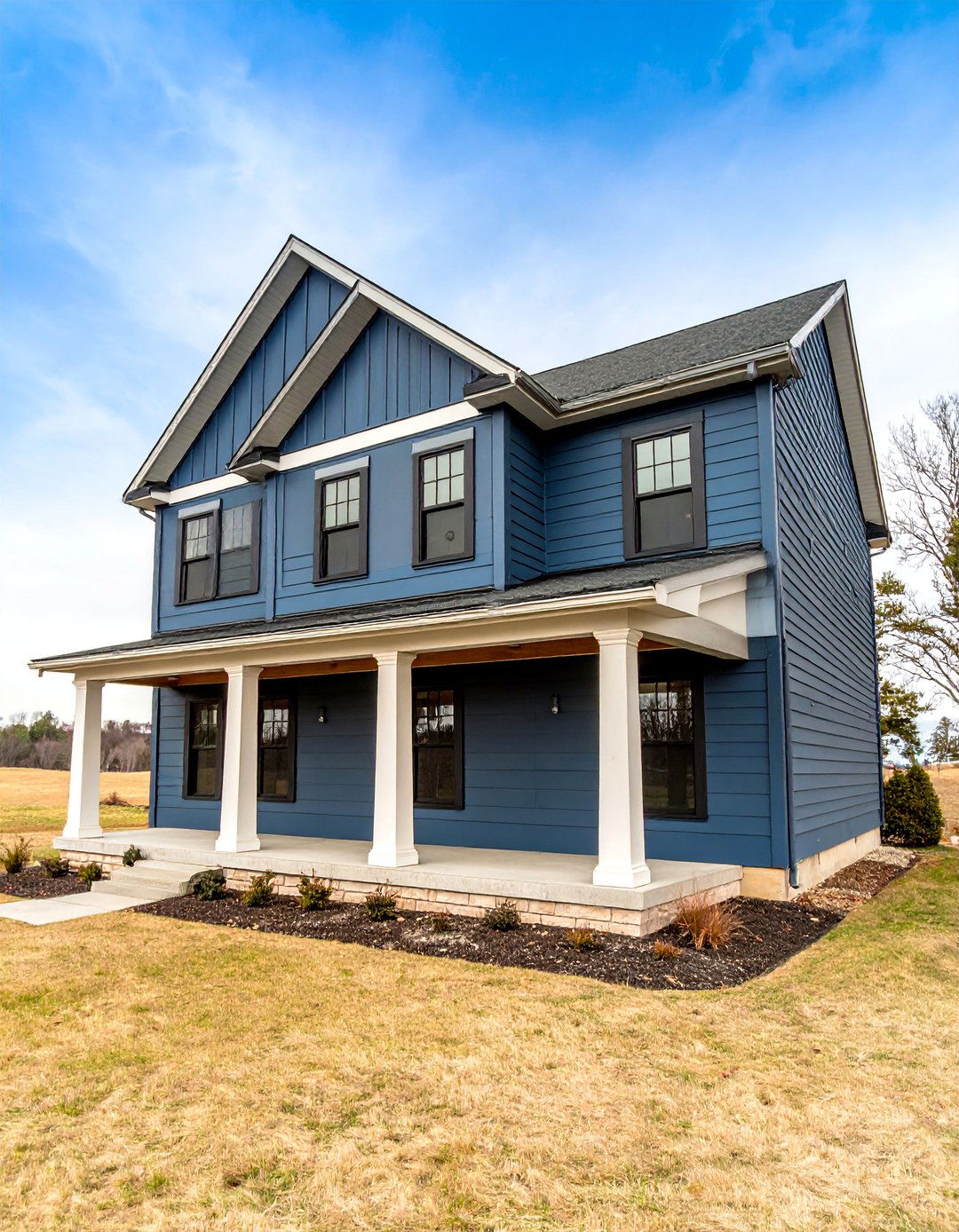 Modern Farmhouse Dark Blue with Black Window Trim - 25 Dark Blue House With Black Trim