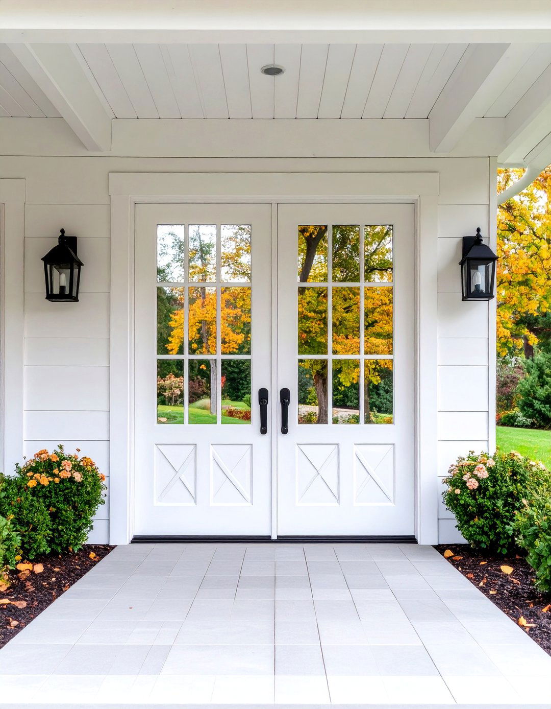 Modern Farmhouse Double Doors with Cross Buck Panels - 25 Double Front Door Ideas