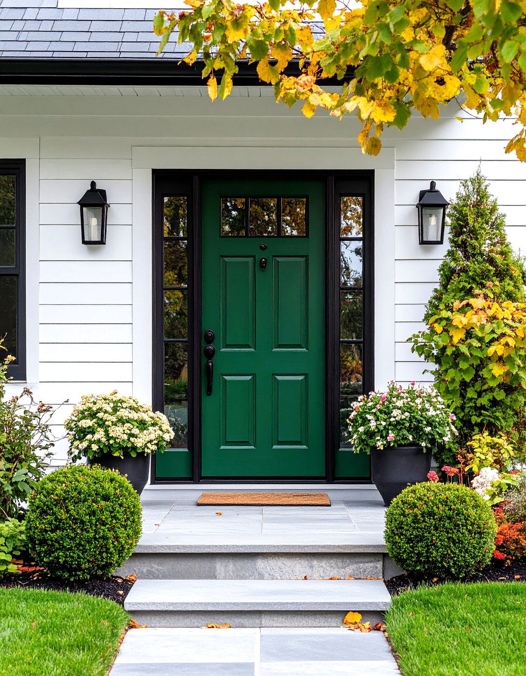 Modern Farmhouse Emerald Green Door with Black Steel Accents - 25 Emerald Green Front Door Ideas