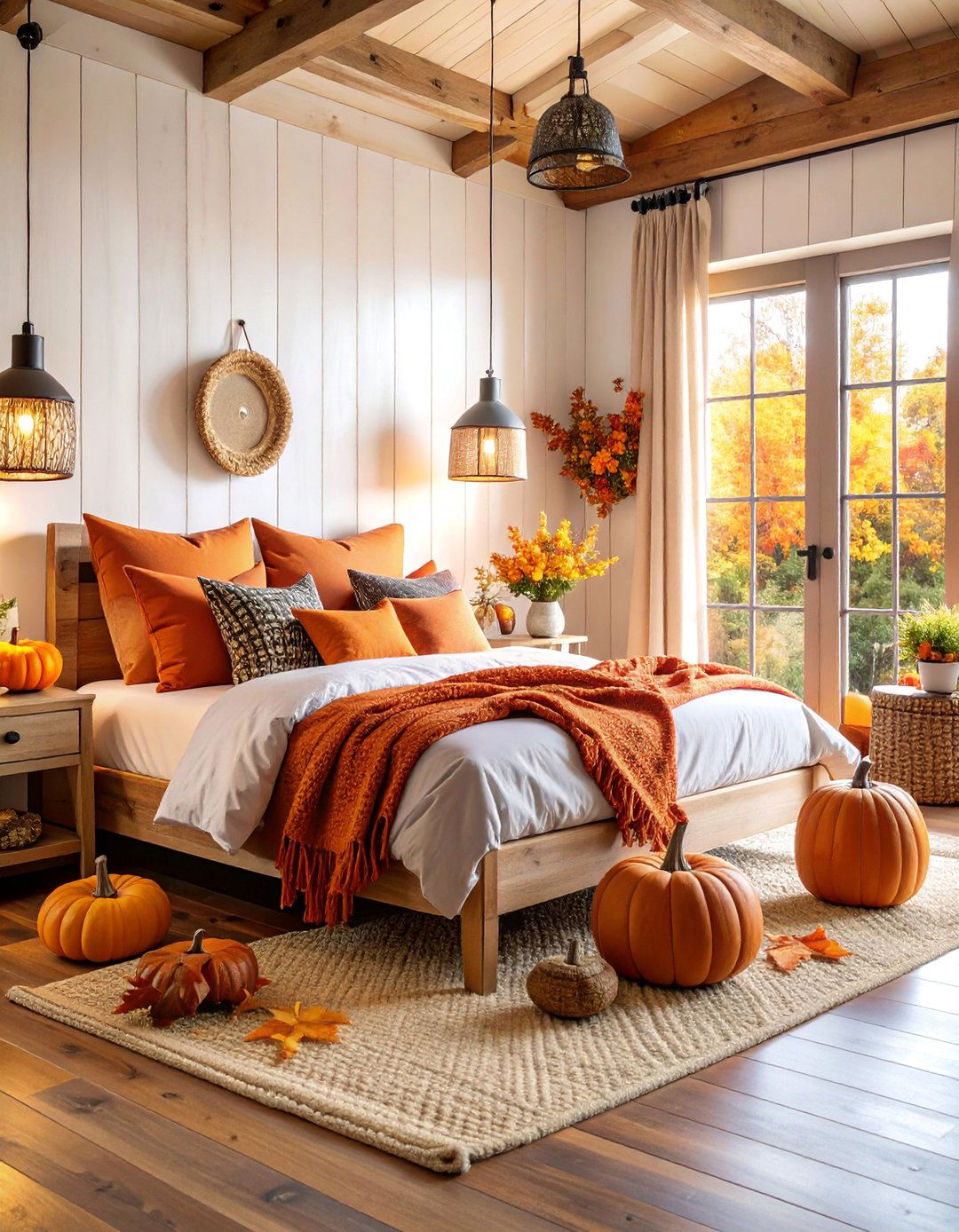 Modern Farmhouse Fall Bedroom with Shiplap Details - 25 Fall Bedroom Decor Ideas