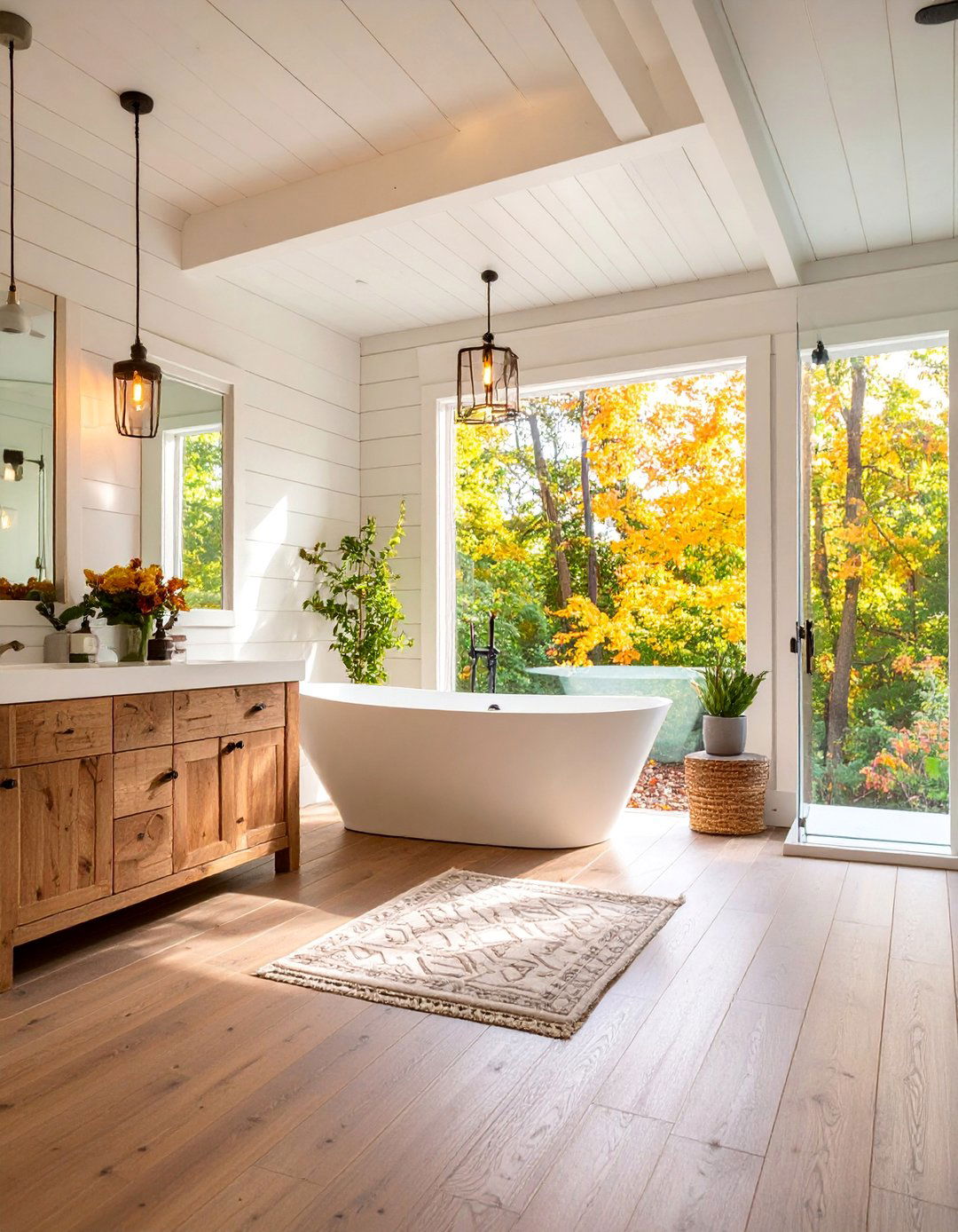 Modern Farmhouse Family Bathroom with Shiplap Walls - 25 Family Bathroom Ideas