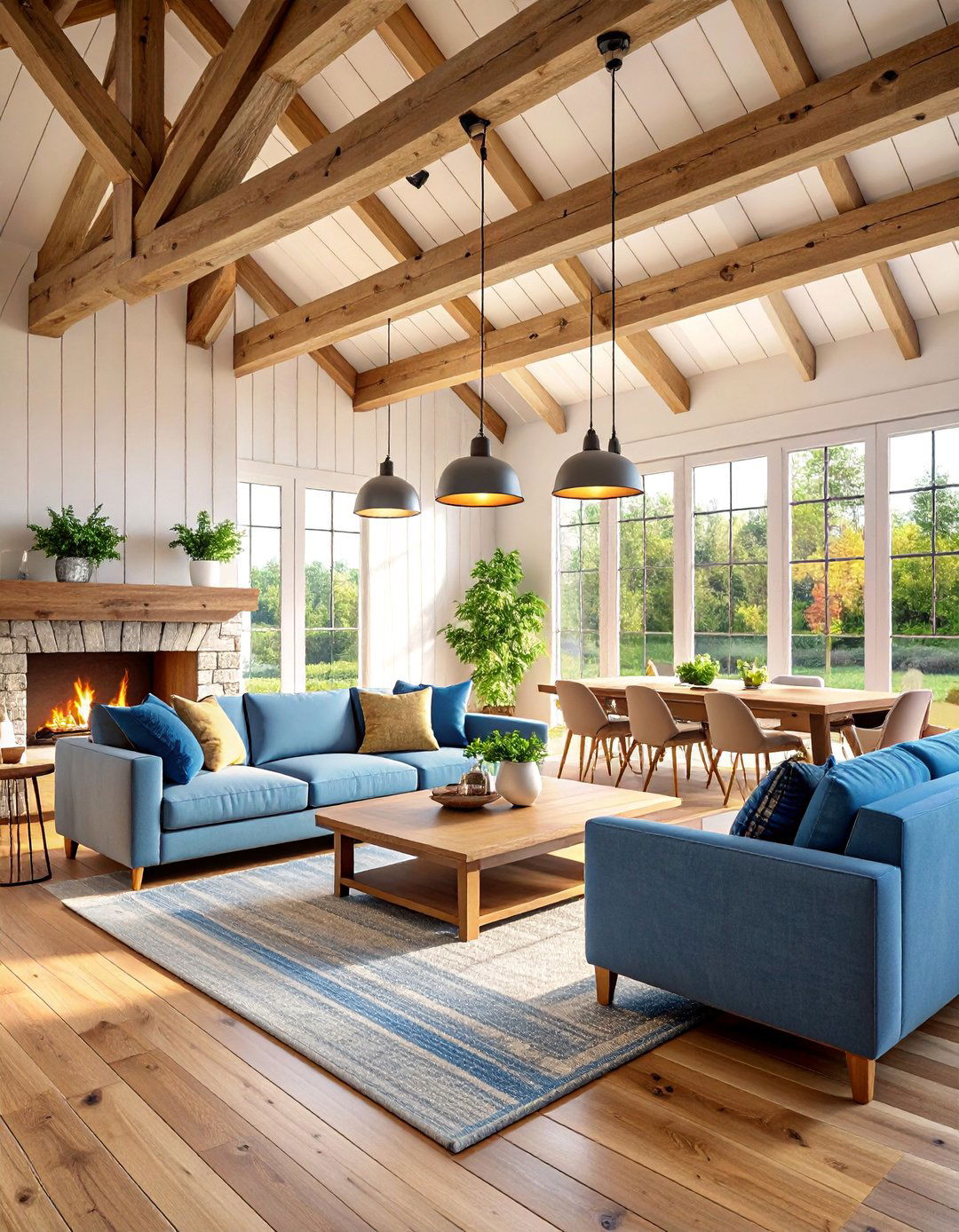 Modern Farmhouse Great Room with Exposed Beams - 25 Great Room Ideas