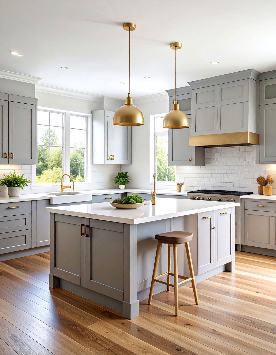 Modern Farmhouse Grey Shaker Kitchen with White Quartz Countertops - 25 Grey and White Kitchen Designs