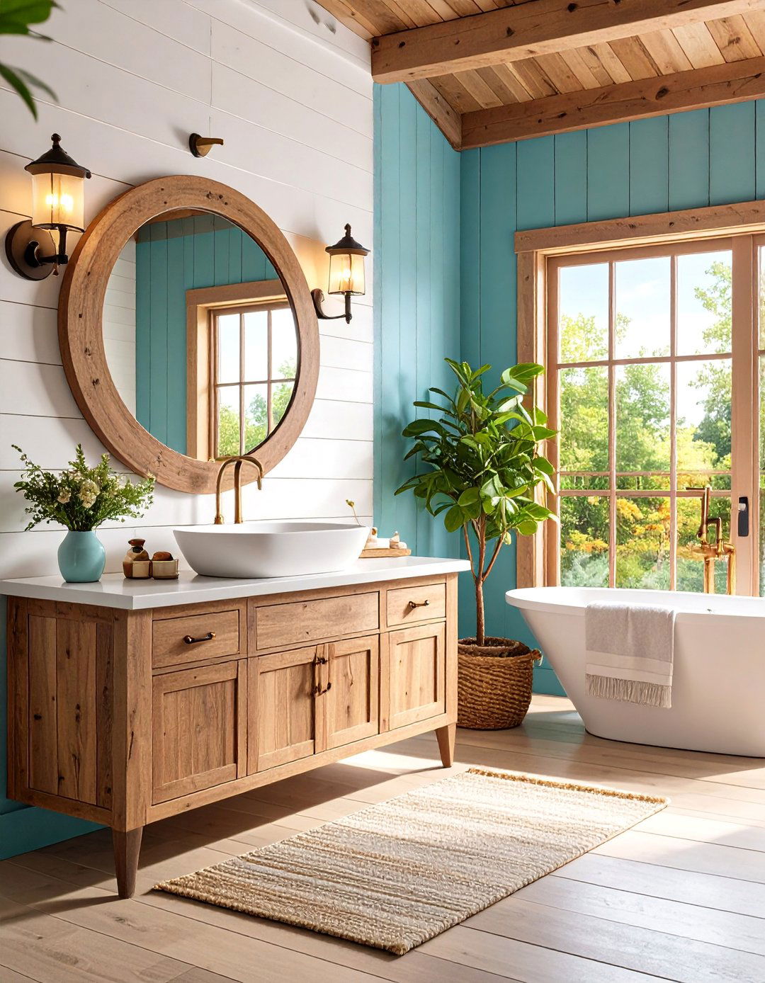 Modern Farmhouse Half Bathroom with Shiplap Walls - 25 Half Bathroom Ideas