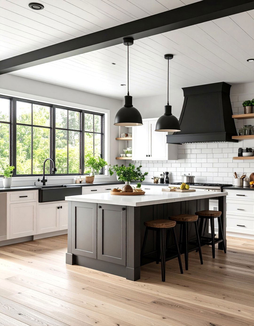 Modern Farmhouse Kitchen Design - 25 Black Ceiling With Grey Walls