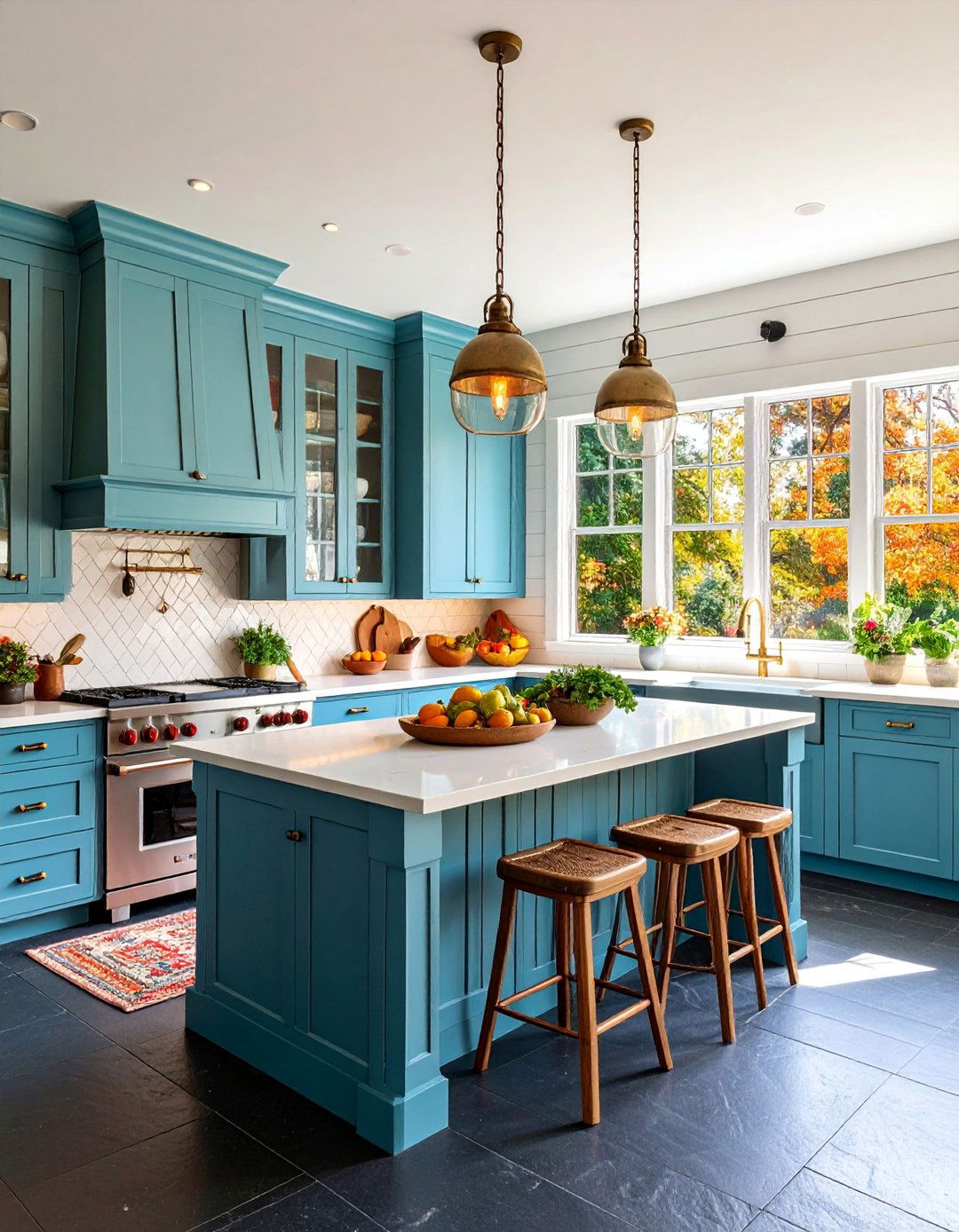 Modern Farmhouse Kitchen with Black Slate and Brass Accents - 25 Kitchens With Slate Floors